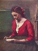 Jean-Baptiste-Camille Corot Lesendes Madchen in rotem Trikot France oil painting artist